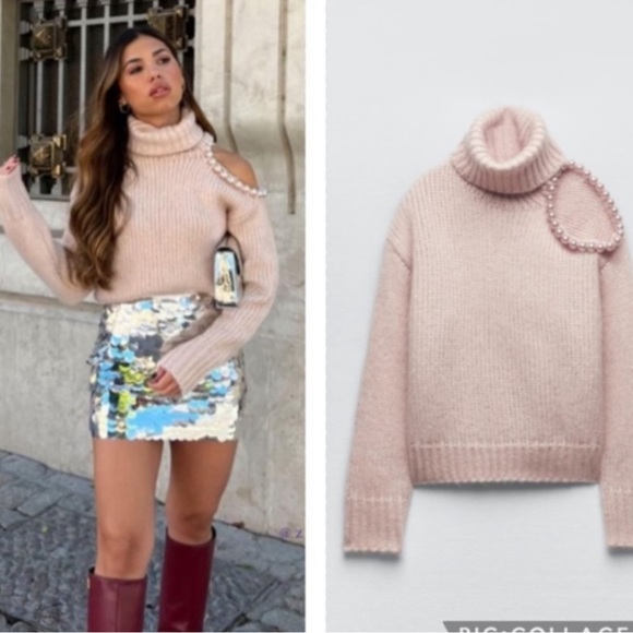 Zara Sweaters Zara Pearl Cut Out Knit Sweater Poshmark